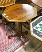 A Regency style brass mounted octagonal rosewood tripod occasional table, width 51cm, height 70cm