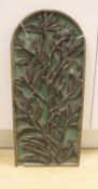 A Victorian carved mahogany panel signed Angela Francis, 1895. 64x28cm