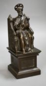 A late 19th century bronze figure of St. Peter seated on a throne, 22cm