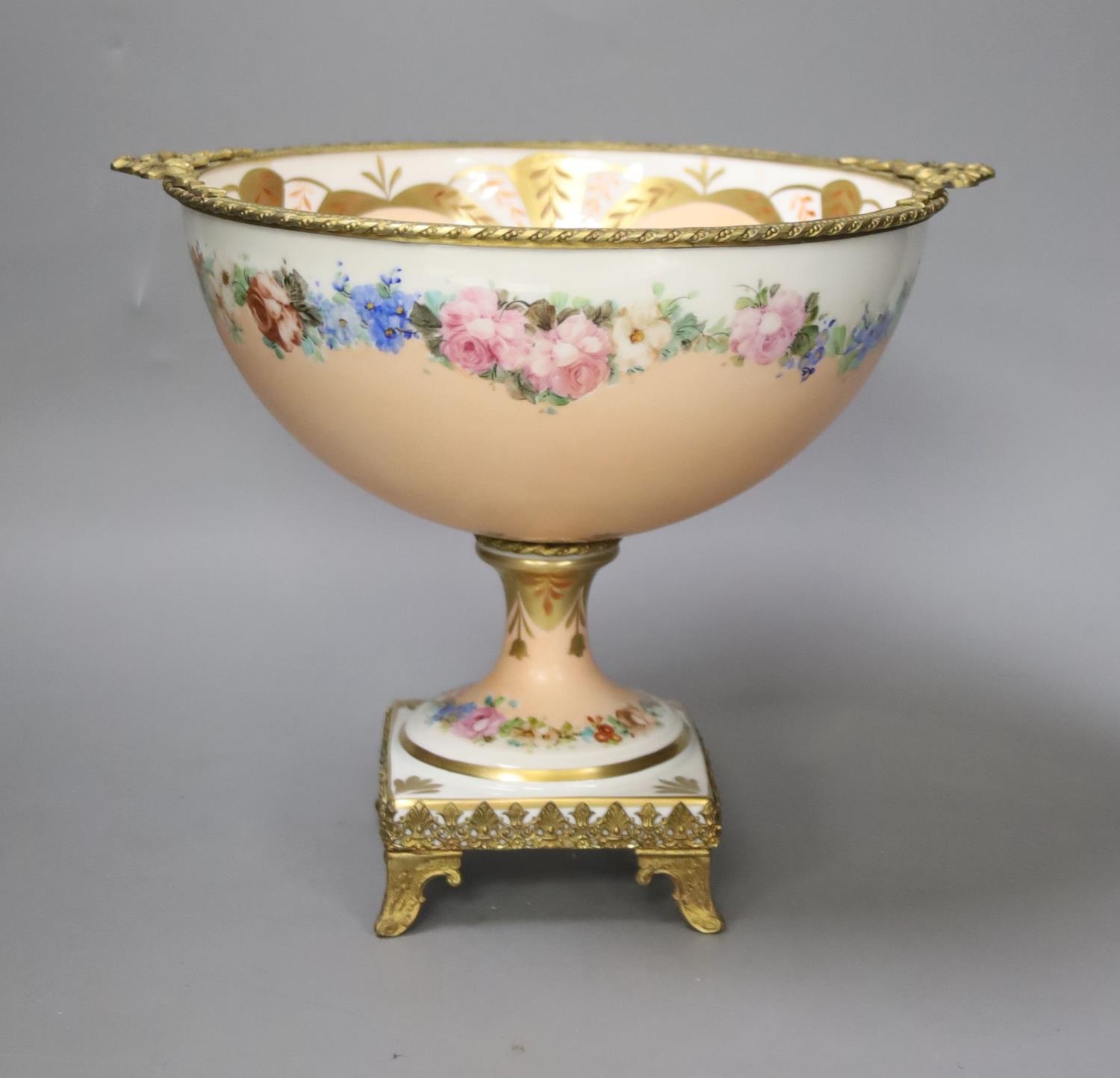 A Limoges hand painted porcelain and gilt metal centrepiece. 20.5cm