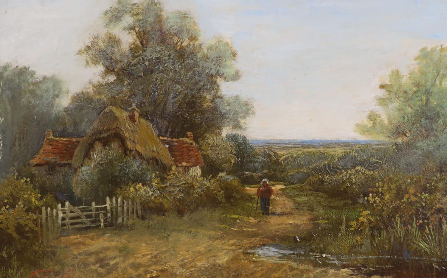 Octavius T. Clark (1850-1921), pair of oils on board, Rustic landscapes, signed, 19 x 29cm - Image 3 of 3