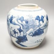 A Chinese blue and white ‘landscape’ jar, early 18th century, 21cm