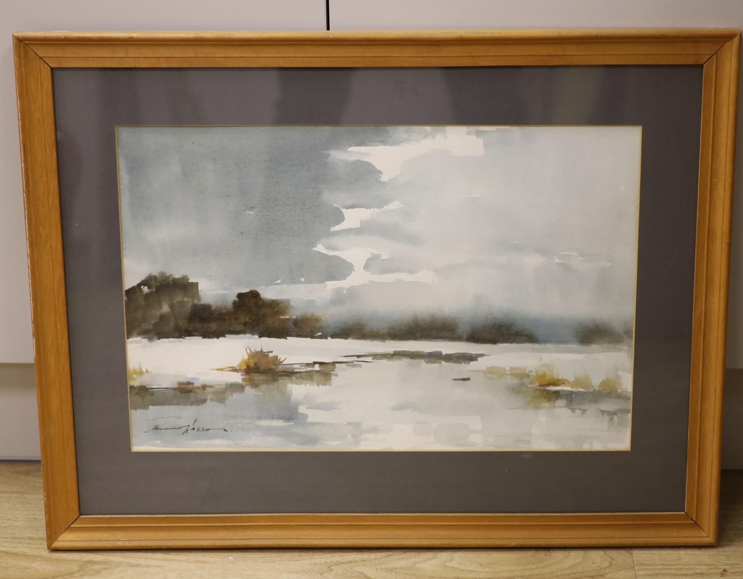 Edward Wesson (1910-1983), watercolour, Marsh landscape, signed, 32 x 49cm - Image 2 of 3