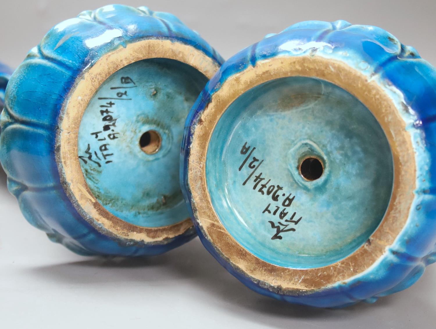 Ugo Urbano Zaccagnini, Florence, Italy, a pair of gilded turquoise glazed ceramic Oriental - Image 3 of 3