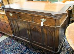 A 19th century Dutch mahogany sideboard, length 136cm, depth 56cm, height 104cm with raised