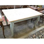 A French style part painted pine kitchen table, width 152cm, depth 91cm, height 78cm