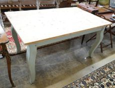 A French style part painted pine kitchen table, width 152cm, depth 91cm, height 78cm