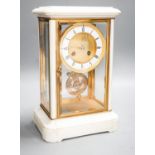 An unusual French white marble and brass cased four glass mantel clock, late 19th century, bi-