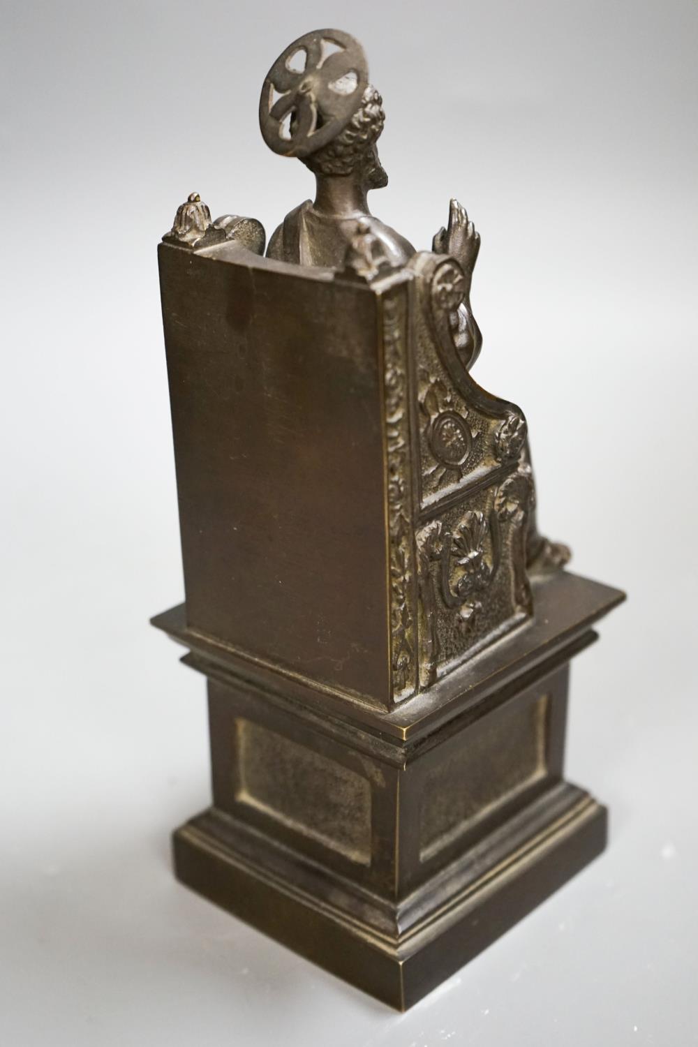 A late 19th century bronze figure of St. Peter seated on a throne, 22cm - Image 4 of 4