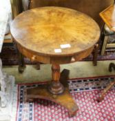 An early 19th century Maltese olivewood circular inlaid drum table, pedestal base, dia 54cm, h 72cm