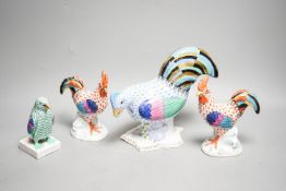 Three Herend Figures of cockerels and a penguin 18cm
