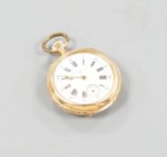 A Swiss 18k, ruby and diamond set keyless fob watch by Henry Grandjean & Cie (a.f.),case diameter