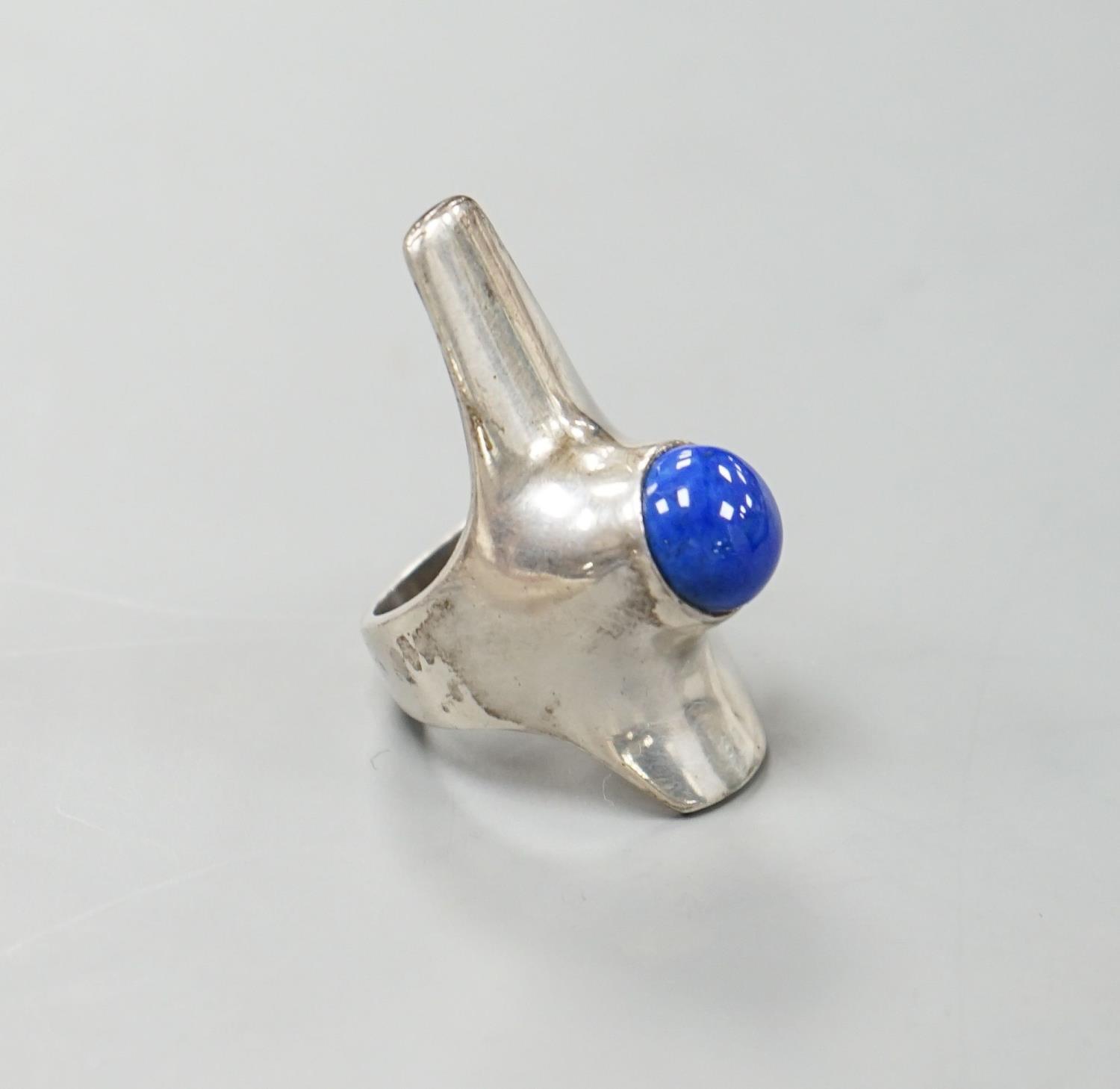 A Georg Jensen sterling and lapis lazuli set upfinger ring, no. 154, size K/L. - Image 2 of 4