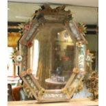 A Venetian etched glass wall mirror, with elaborate floral encrusted frame, width 91cm height 100cm