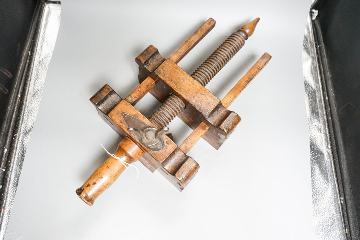 A 19th century beech weaver’s clamp, stamped Baron and Hogarth, 56cm - Image 2 of 3