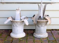 A pair of French galvanised tin aloe vera planters, height 64cm