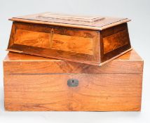 A Victorian inlaid yew box and Victorian mahogany writing slope, 39.5 cm