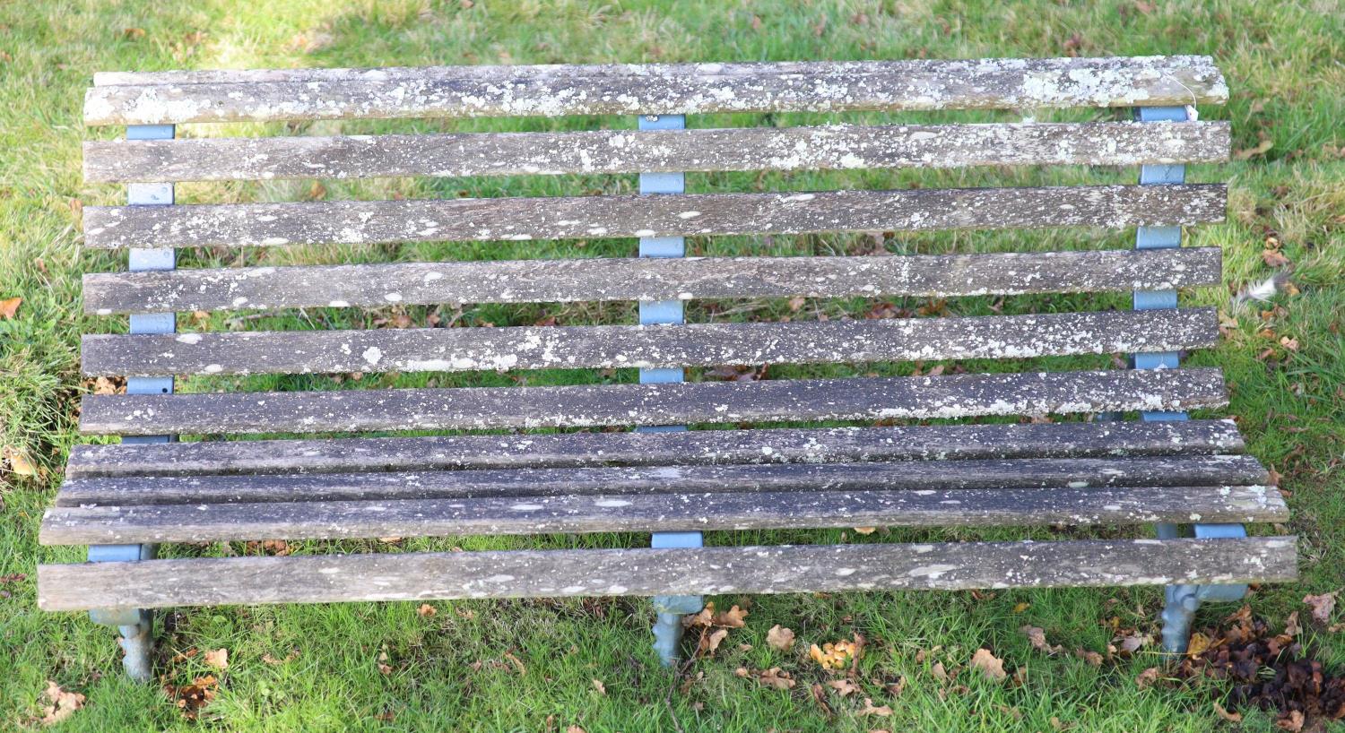 A pair of Coalbrookdale style cast iron and slatted teak garden benches, width 165cm depth 77cm - Image 3 of 4