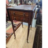 A Regency mahogany drop flap work table, the drawers with brass pear drop handles, width 37cm, depth