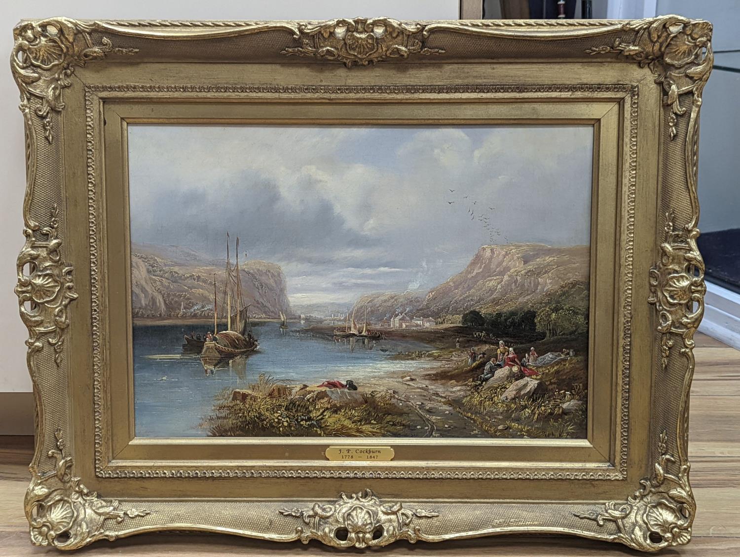 Attributed to James Pattison Cockburn, oil on canvas, lake scene 28.5x41cmWith gallery receipts - Image 2 of 4