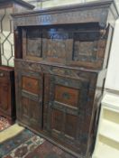 A 17th century and later oak court cupboard, width 129cm, depth 50cm, height 180cm