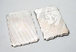 A Victorian engraved silver card case, Edward Smith, Birmingham, 1865, 9.8cm and a silver plated