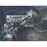 Henry James Neave (1911-1971), oil on board, Demolition crew loading a lorry, signed and dated '