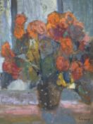 John Livesey (1926-1990), oil on board, Still life of flowers in a vase, signed, 40 x 31cm