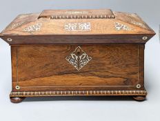 A William IV rosewood tea caddy with mother of Pearl inlay 33cm