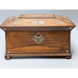 A William IV rosewood tea caddy with mother of Pearl inlay 33cm