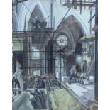 Henry James Neave (1911-1971), watercolour, Workmen inside St Pauls, signed and dated '59, 53 x