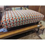 A contemporary rectangular footstool upholstered in Romo "underground" fabric, width 97cm, depth