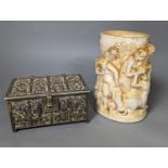 A classical figurative pot and a brass casket, 15.5cm