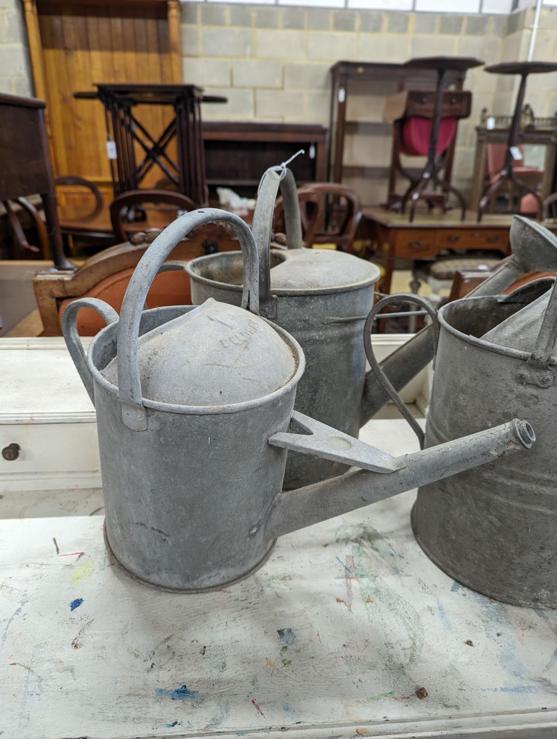 Three vintage galvanized watering cans - Image 3 of 4