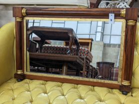 A Victorian rosewood parcel gilt overmantel mirror, width 91cm, height 59cm