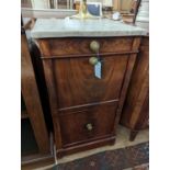 A 19th century French marble topped mahogany bedside cabinet, width 41cm, depth 36cm, height 79cm