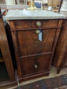 A 19th century French marble topped mahogany bedside cabinet, width 41cm, depth 36cm, height 79cm