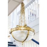 An Edwardian neoclassical cut glass and brass plafonnier ceiling light, 41 cm wide