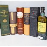 Six assorted single malt whiskies including The Macphails Collection 8 year old, The Glenlivet