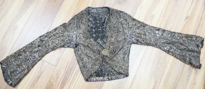 A 1920'3-30's evening bolero jacket in gold lame with silver beading and brown embroidery