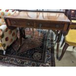 A Regency style banded mahogany sofa table, width 86cm, depth 56cm, height 72cm