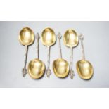 A set of six Victorian silver apostle spoons, Frederick Elkington, Birmingham, 1872, 17.5cm, 9oz.