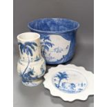 Isis pottery for Colefax and Fowler, a group of blue and white ceramics decorated in imitation of