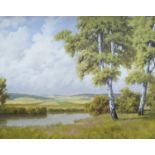 Fritz Saliger (Austrian, 1896-1975), oil on canvas, Birch trees in a summer landscape, signed, 60