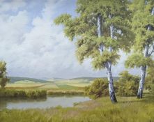 Fritz Saliger (Austrian, 1896-1975), oil on canvas, Birch trees in a summer landscape, signed, 60