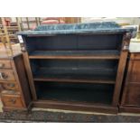 A Victorian rosewood dwarf open bookcase (replacement marble), width 110cm, depth 40cm, height