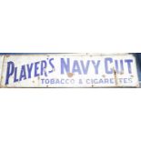 Three enamel advertising signs, 'Players navy Cut' and 'Weights', widest 91 cm