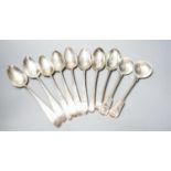 Eight assorted mainly 18th century silver table spoons including Irish, various date and makers(a.