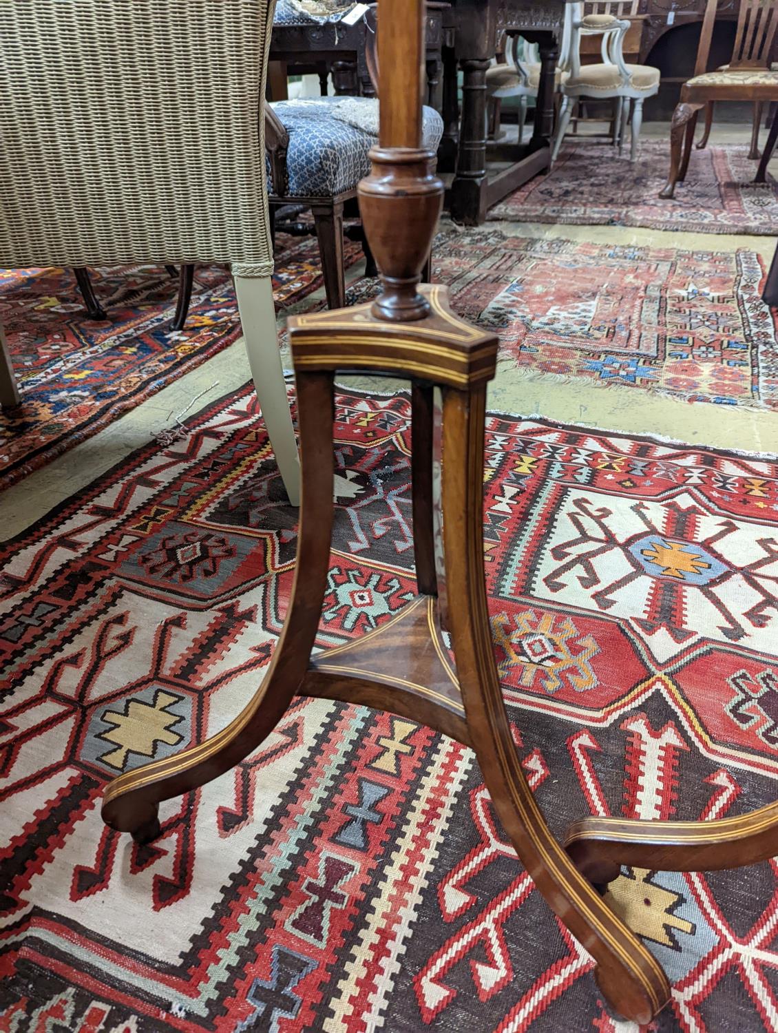 A pair of 19th century mahogany pole screens, with oval silkwork banners, height 148cm - Image 4 of 5