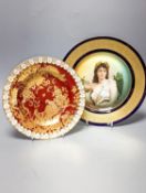 A Rosenthal painted porcelain portrait plate, early 20th century and a Royal Crown Derby gilded